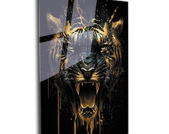 Black Panther Tempered Glass Wall Art: Extra Large Wild Cat Decor