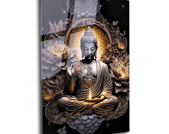 Cuadro de Buda de vidrio templado para pared, decoración de sanación hindú.