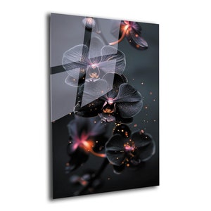 Black Rose Tempered Glass Printing Wall Art , Vivid Wall Decor ,Extra Large Wall Art, Christmas Gift Art , Mega Glass Wall Decor
