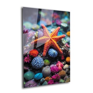 Tempered Glass Under Sea Wall Art | Aquarium Wall Decor | Glass Printing | Extra Large Wall Art | Wall Hanging | starFish Wall Under Sea Art