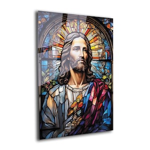 Jesus Stained Glass Style Tempered Glass Wall Art
