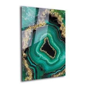 Tempered Glass Wall Art, Turquoise Ink Glass Print, Shiny Turquoise Glass Wall Art, Turquoise Glass Artwork