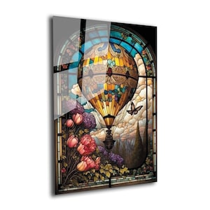 Hot Air Balloon Tempered Glass Wall Art: Colorful Home Decor