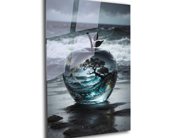 Tempered Glass Sea Wave Wall Art: Modern Coastal Decor