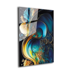 Blue Silver Abstract Marble Tempered Glass Wall Art