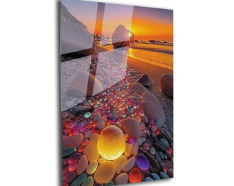 Zen Spa Stones Wandkunst aus gehärtetem Glas, Küstendekor