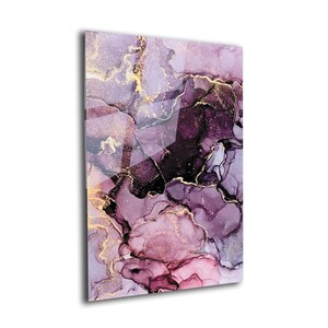 Tempered Glass Wall Art: Purple Abstract Alcohol Ink with Gold