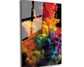 Abstract Tempered Glass Wall Art: Colorful Modern Decor