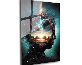 Tempered Glass Wall Art: Modern Abstract Headscape Print