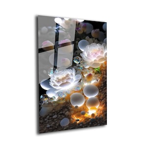 Tempered Glass Wall Art-ation For Living Room-Floral Wall Art-Xray Flower Wall Art-Black Floral Art-Dark Flower Wall Decor Gifts