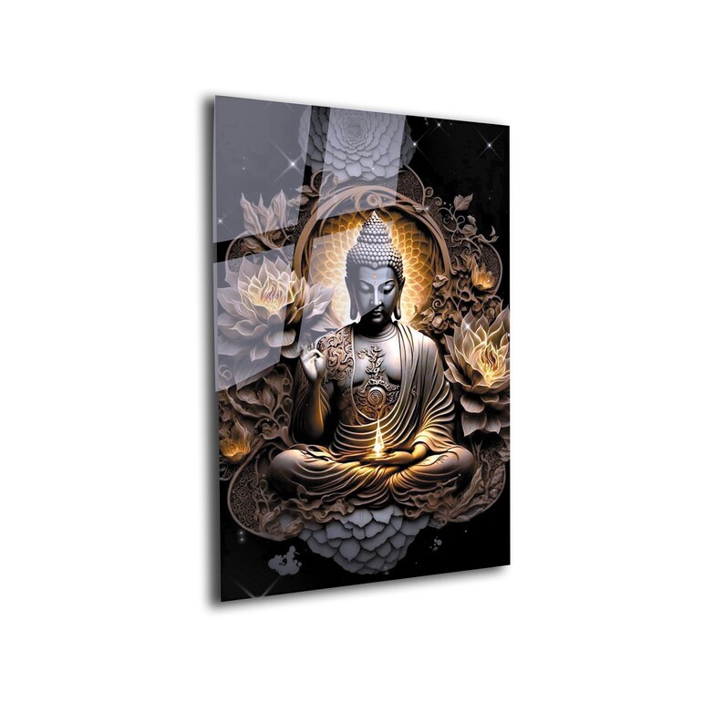 Tempered Glass Buddha Wall Art, Hindu Wall Art, Housewarming Gifts, Buddhism Wall Decor,Wall Hangings, Large Wall Art, Buddha Healing Decor
