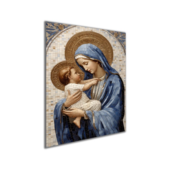 Virgin Mary and Child Painting: Textured Catholic Wall Art