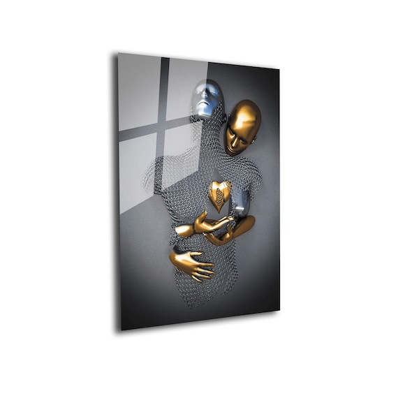 Tempered Glass Sculpture Wall Art: Abstract Thinking Man Decor