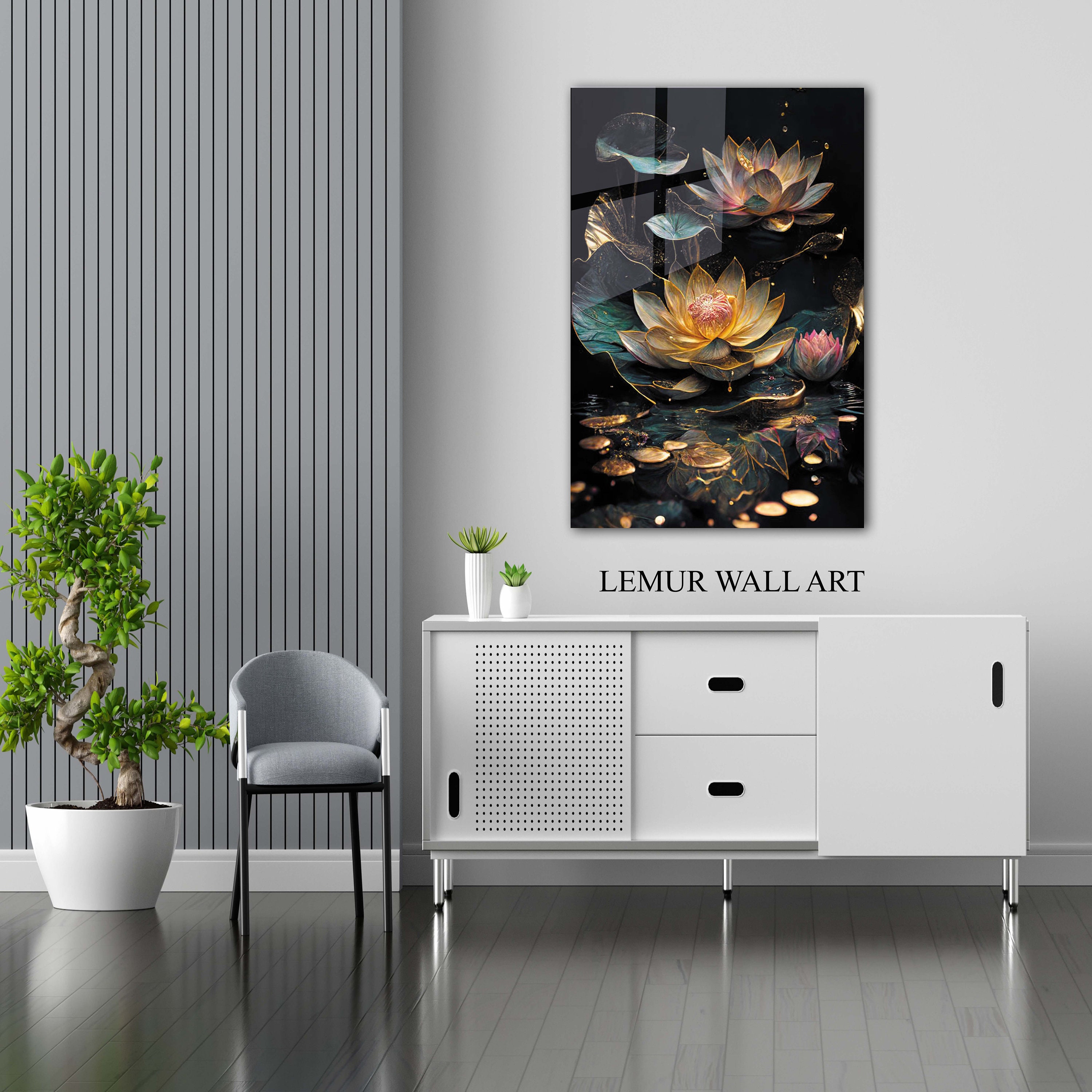 Lotus Flower Tempered Glass Wall Art: Modern Floral Print - Etsy