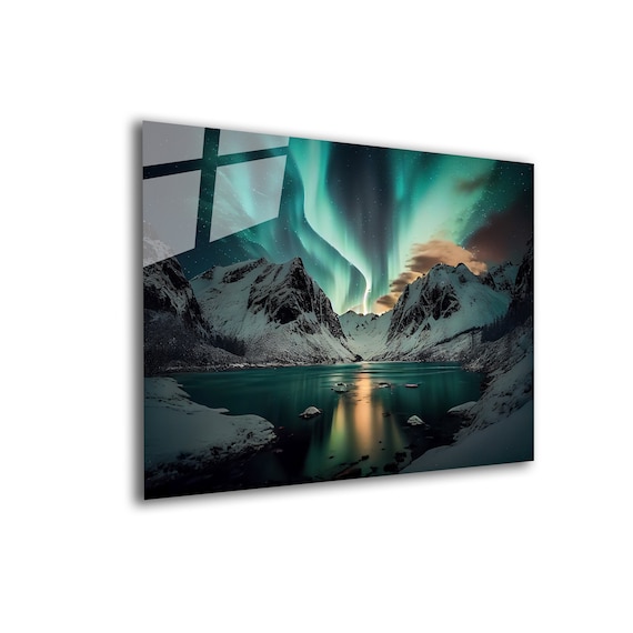 Tempered Glass Panoramic Wall Art: Aurora Borealis Print