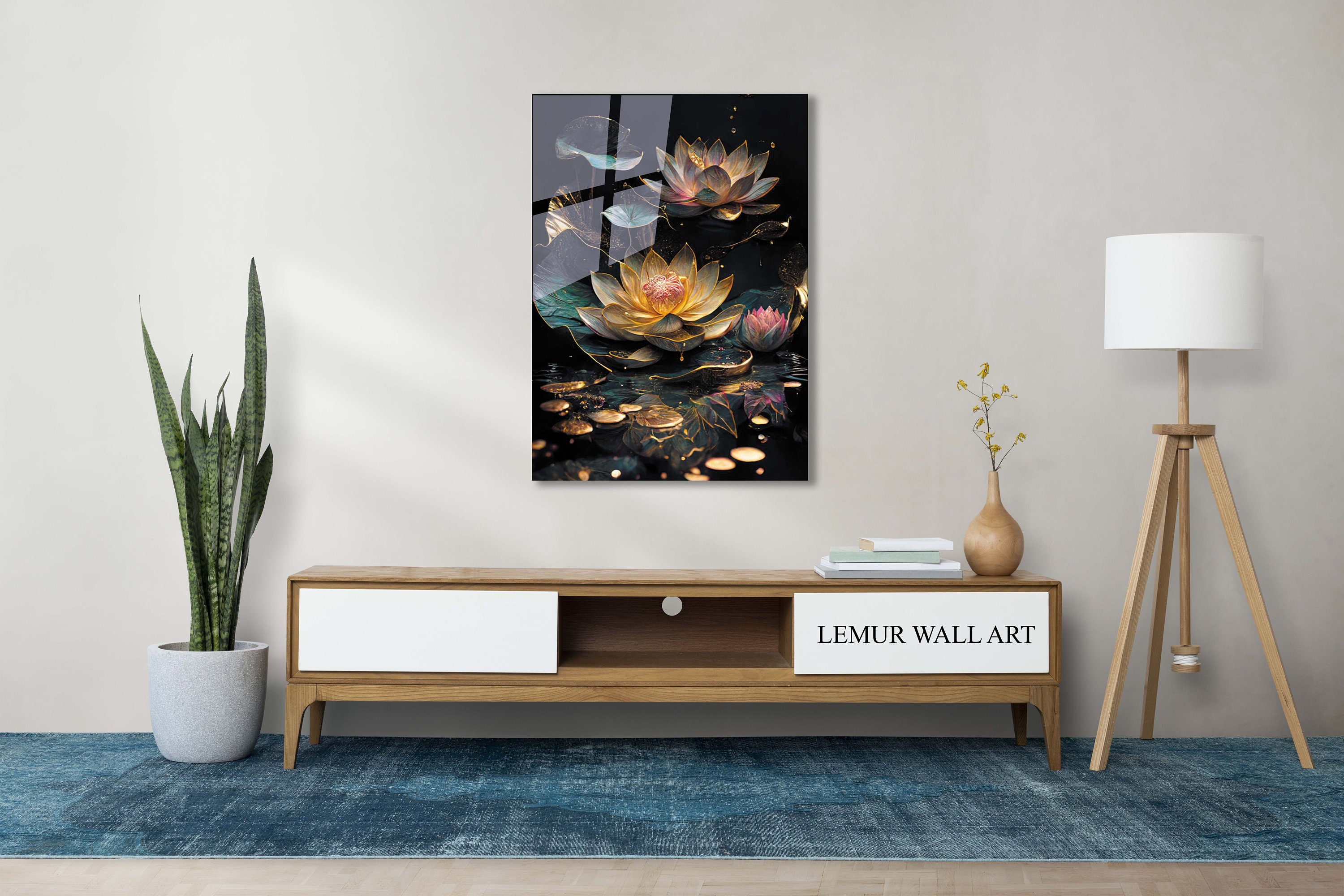 Lotus Flower Tempered Glass Wall Art: Modern Floral Print - Etsy