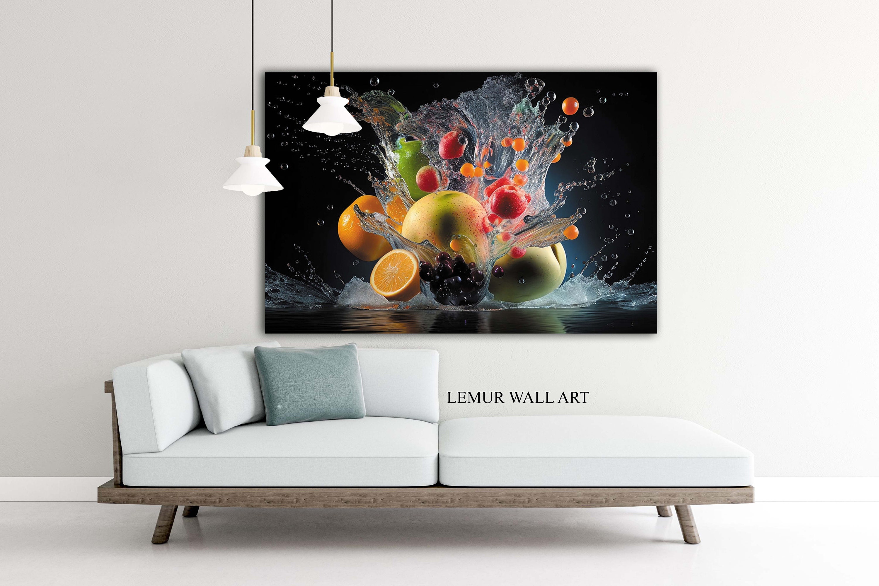 Tempered Glass Wall Art Fruits Splash Print Large Glass Wall Art