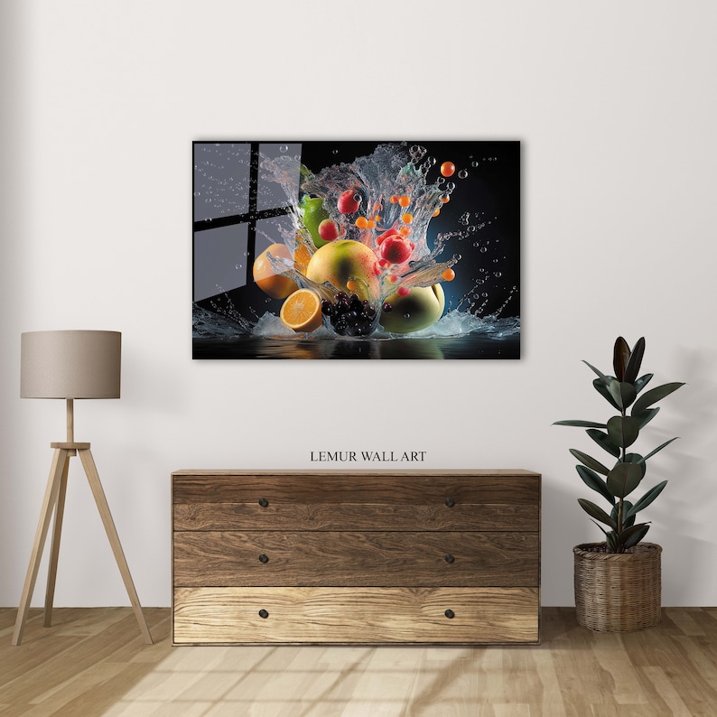 Tempered Glass Wall Art Fruits Splash Print Large Glass Wall Art
