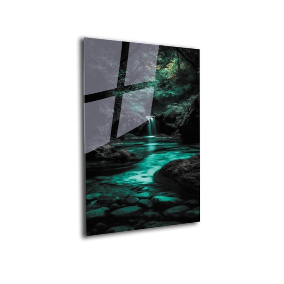 Tempered Glass Autumn Waterfall Wall Art – Forest View