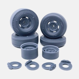 1/24 Resin 15x7 & 15x10 GM Rallye Wheels, Firestone Tires, and Brakes, 1:24 Scale Model, Staggered Wheel and Tires, Hot Rod, Classic Car