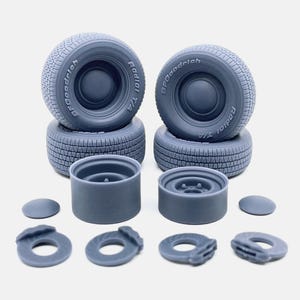 1/24 Resin 15 inch Smoothie Wheels, BFGoodrich Radial T/A Tires, and Brakes, Classic Muscle Car, Drag Racing, 1:24 Scale Model