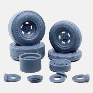 1/24 Resin 15 inch Halibrand Sprint Wheels, Firestone Tires, and Brakes, Hot Rod, Drag Racing, Vintage Set, 1:24 Scale Model