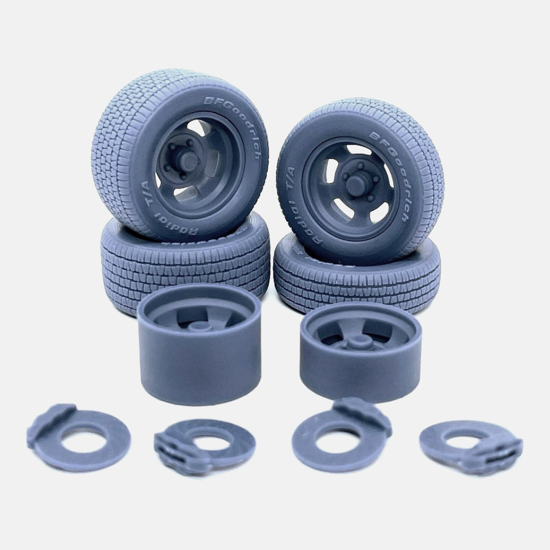 1/24 Scale 1970s Camaro Model Car Wheels & Tires – Resin 3D Print, Unpainted