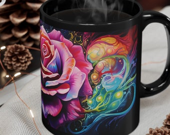 Colorful Rose Black Coffee Mug - Enjoy Your hot Coffee, Tea, or favorite beverage in this rose print cup!