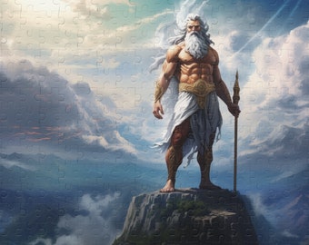 The Greek God of Lightning Zeus on Top of a Mountain on the Border