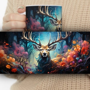 Reindeer Coffee Mug Strong Floral Buck Design Tea Cup White Ceramic 11oz Mug Deer Design Gift Forest Outdoor Lover Hunter Outdoorsman
