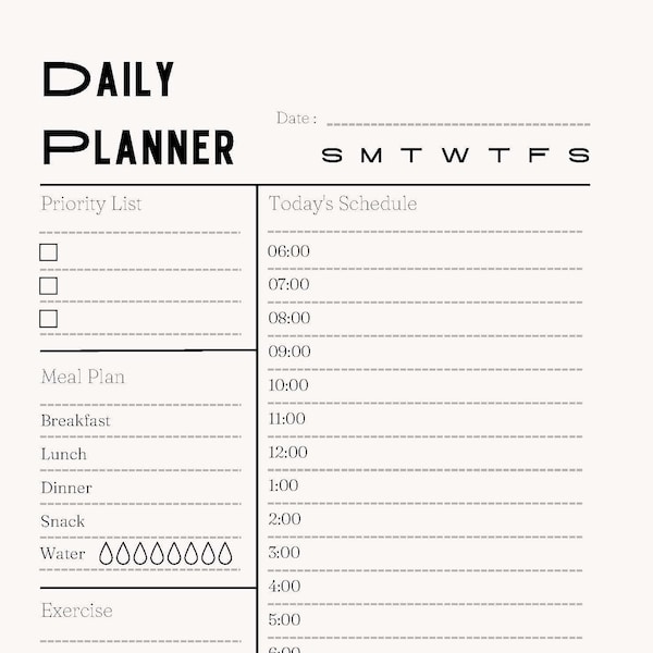 Minimalist Printable Daily Planner, Printable Agenda, Daily Planner, Daily Tracker, Routine Template, Hourly planner....get organized!