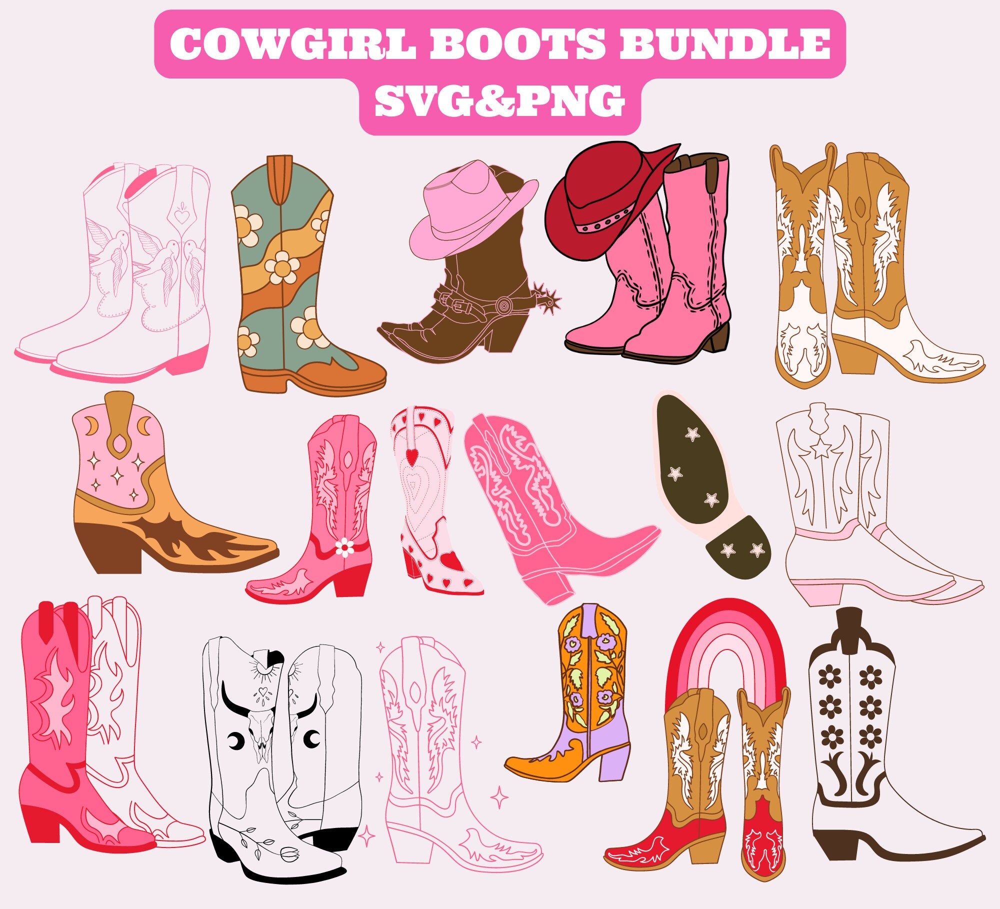 Cowgirl Svg Bundle, Cowgirl Boots Svg, Cowboy Boots Svg, Disco Cowgirl