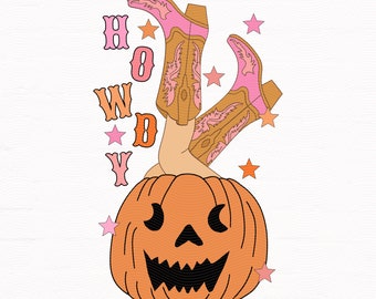 Howdy Pumpkin PNG, Digital Download, Sublimation, Sublimate, Fall, autumn, retro, western, country, cowboy, cowgirl, rodeo, kids
