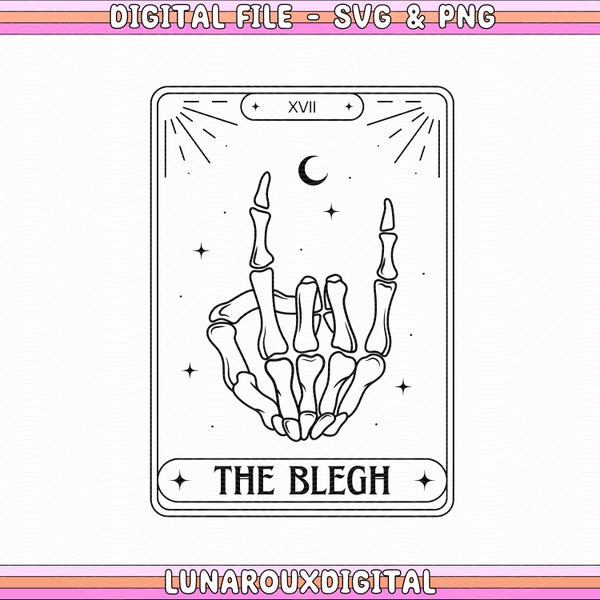 De Blegh Tarot stijl Svg Png ontwerp voor bakken, shirts, mokken, hoodies, stickers, metalen skelet Svg, Band Merch Design, Rock On Hand Png