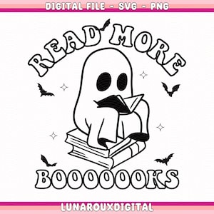 Leer más Booooks SVG Png, Retro Ghost SVG, Trendy Halloween PNG, Teacher Halloween, Funny Halloween, Ghost Reader, Cut Files & Sublimation
