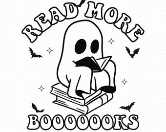 Read More Booooks SVG Png, Retro Ghost SVG, Trendy Halloween PNG, Teacher Halloween, Funny Halloween, Ghost Reader, Cut Files & Sublimation