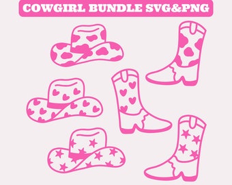 Cowgirl Svg Bundle, Cowgirl Hat Svg, Cowboy Boots Svg, Cow Print Svg, Cosmic Cowgirl Svg, Disco Cowgirl Svg, Pink Cowgirl Png, Western Svg