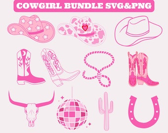 Cowgirl Svg Bundle, Cowgirl Hat Svg, Cowgirl Boots Svg, Cow skull Svg, Horshshoe Svg, Disco Ball Svg, Cactus Svg, Western Svg