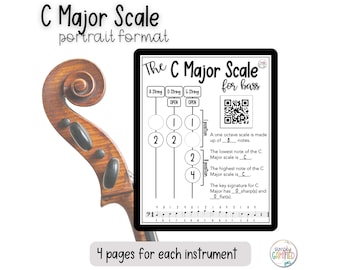 C Major Scale Worksheets (One Octave-Portrait) | violin, viola, cello, bass and string orchestra