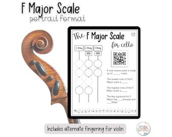 F Major Scale Worksheets (One Octave-Portrait) | for violin, viola, cello, bass, string orchestra.
