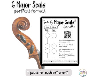 G Major Scale Worksheets (One Octave-Portrait) | for violin, viola, cello, bass, string orchestra.