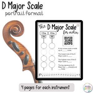 D Major Scale Worksheet (one octave-portrait) | violin, viola, cello, bass. String Orchestra