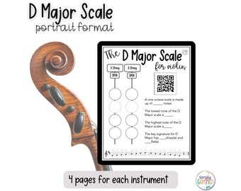 D Major Scale Worksheet (one octave-portrait) | violin, viola, cello, bass. String Orchestra