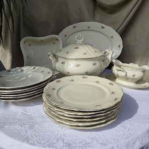 Winterling Kirchenlamitz Bavaria Porslin Elfenben Guldkant – Enskilda delar: Soppterrin, Tallrik, Serveringsfat – Vintage 1950-tal