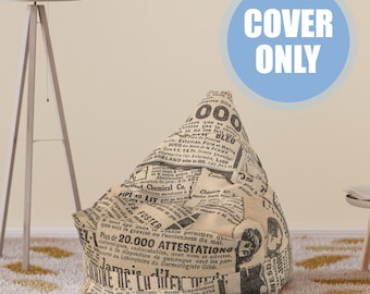 Vintage Newspaper Bean Bag Cover Burlap, Dancing Couple Bean Bag Chair Cover, Home Decor, Aesthetic Home Gift, Living Room Furniture