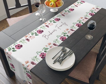 Personalized Floral Table Runner, Elegant Table Runner, Floral Patterned Table Runner, Floral Centerpiece, Floral, Personalized Gift for her