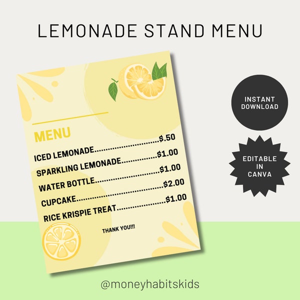 Lemonade Stand Menu *Editable Canva Template*