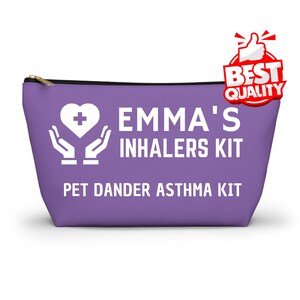 Pet Dander Asthma Inhaler Kit Personalized Medical Pouch Organizer for Kids and Adults Custom Asthma Emergency Bag with Emma Design