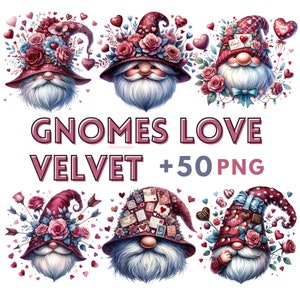 Valentine Gnome PNG, Digital Cute Gnomes for Sublimation, Romantic Clipart for Crafts & Printables, Instant Download