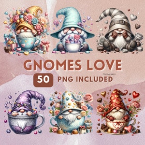 Valentine&#39;s Day 50-Pack Gnome PNG Bundle, Sublimation Clipart Gnome Designs Digital Download, Festive Crafting Images